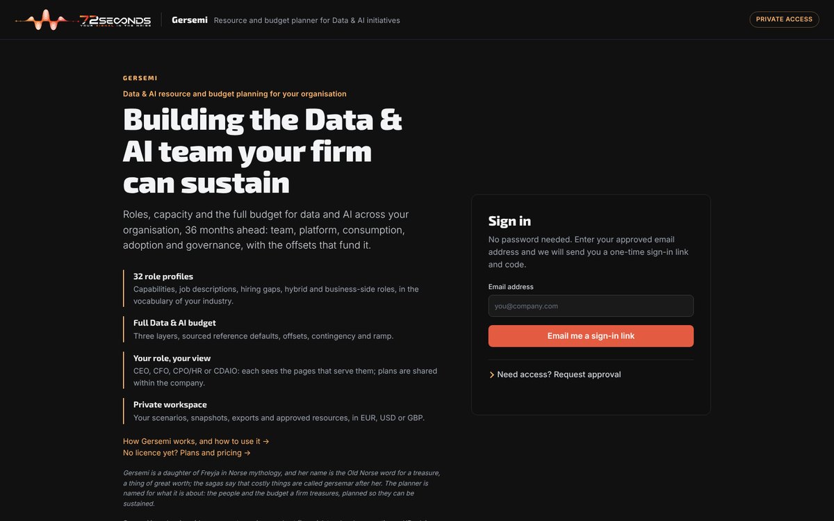 The Gersemi sign-in page